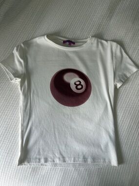 Edikted White Tee with Maroon 8-Ball Graphic